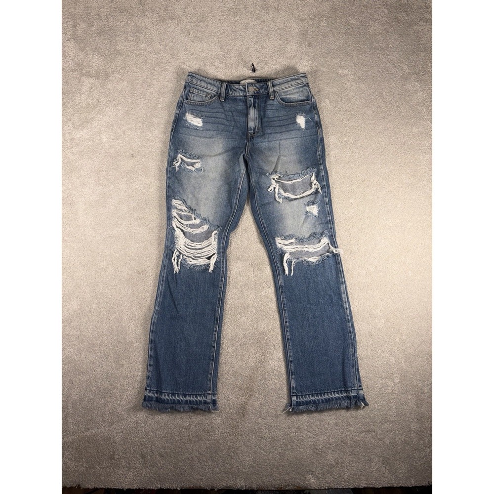 kancan signature jeans ultra high rise straight raw hem distressed NWT 27‎